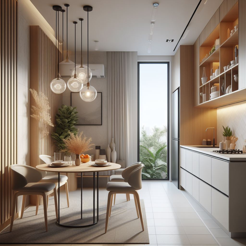 Gambar kitchen set dengan desain minimalis yang terintegrasi dengan ruang dapur secara harmonis.